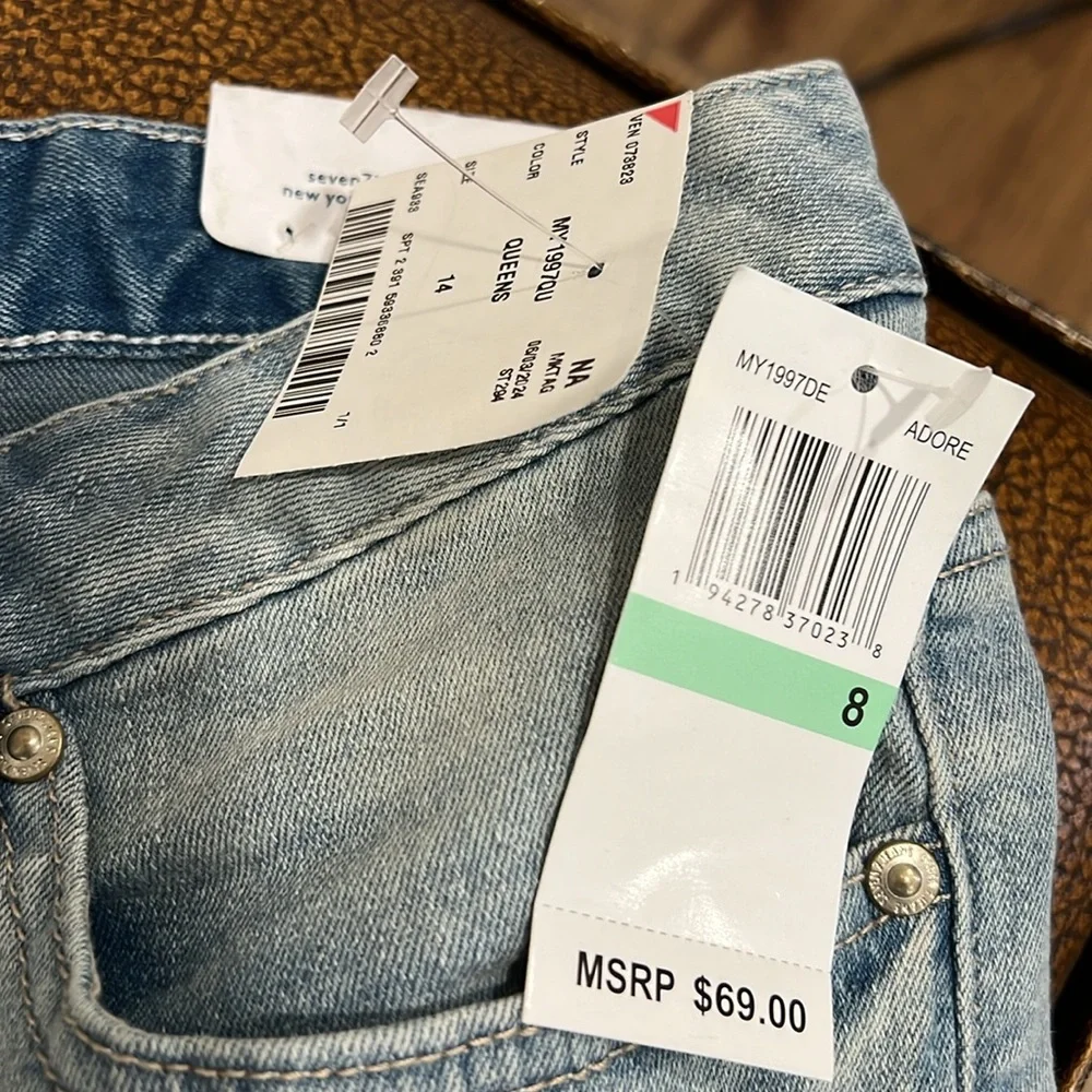 New Seven 7 Lady Stone Wash Distressed Premium Jeans High Waisted Rise Straight! - Picture 4 of 9